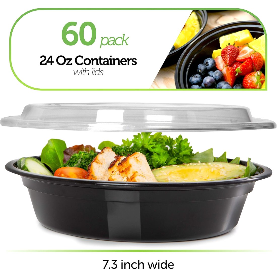24 oz Round Plastic Bowls, 60 Pack, view 5