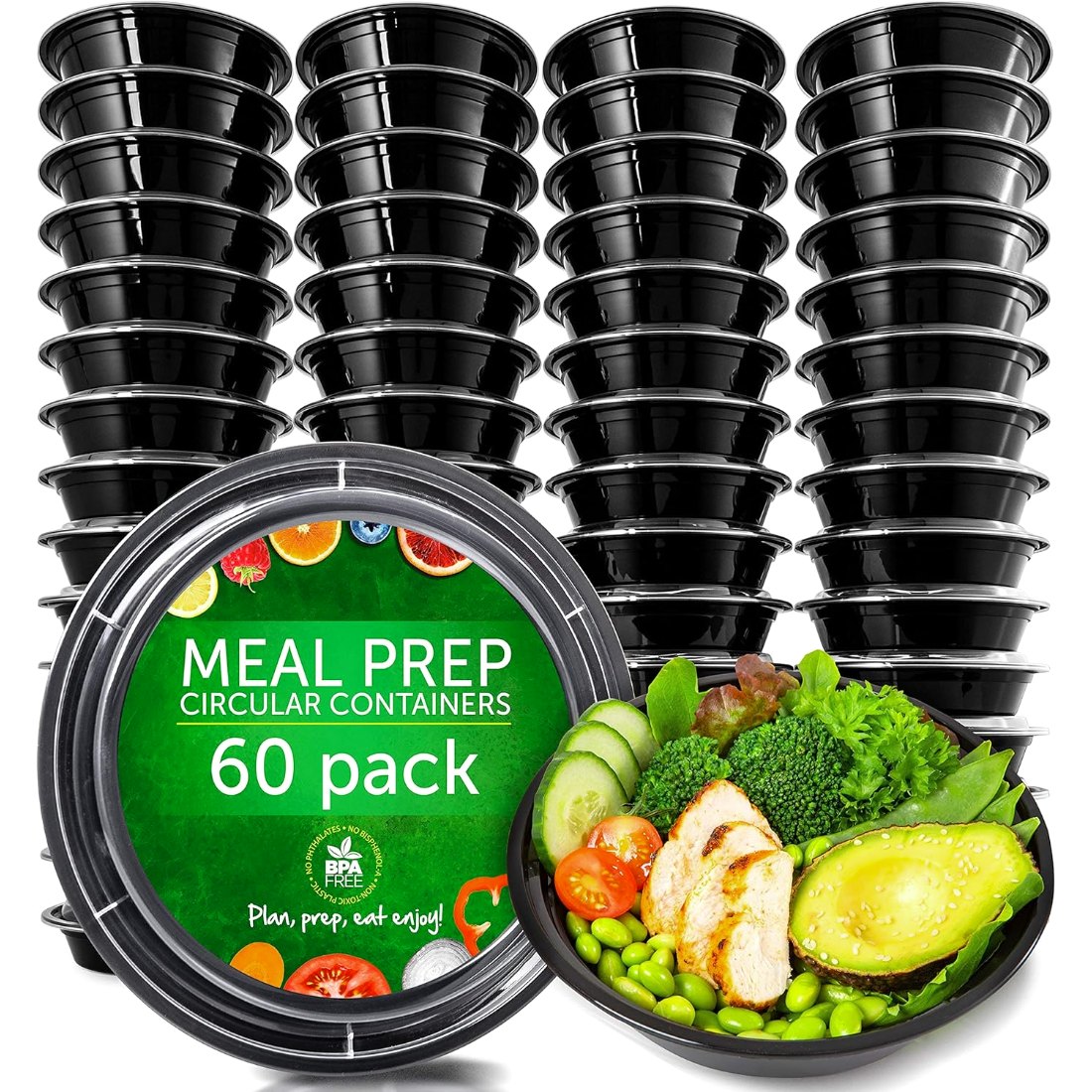24 oz Round Plastic Bowls, 60 Pack