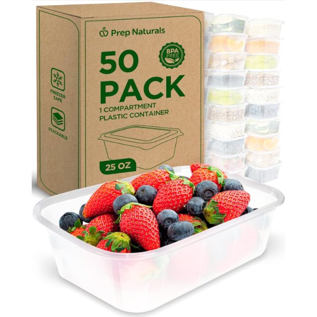 25 oz Plastic Meal Boxes, 50 Pack