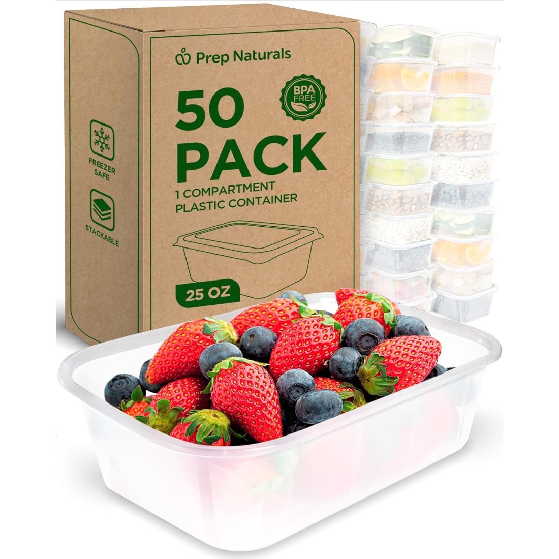 25 oz Plastic Meal Boxes, 50 Pack