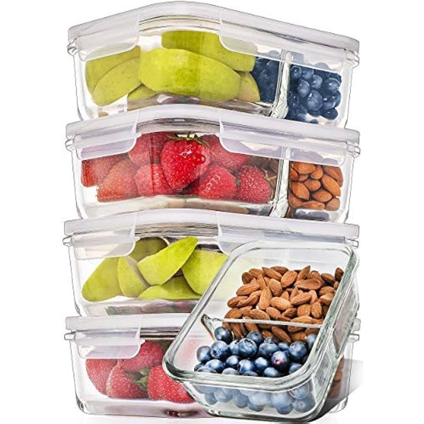27 oz Divided Glass Dishes, 2 Compartments, 5 Pack