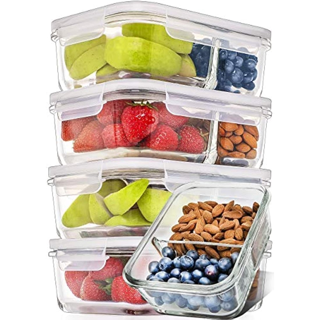 27 oz Divided Glass Dishes, 2 Compartments, 5 Pack