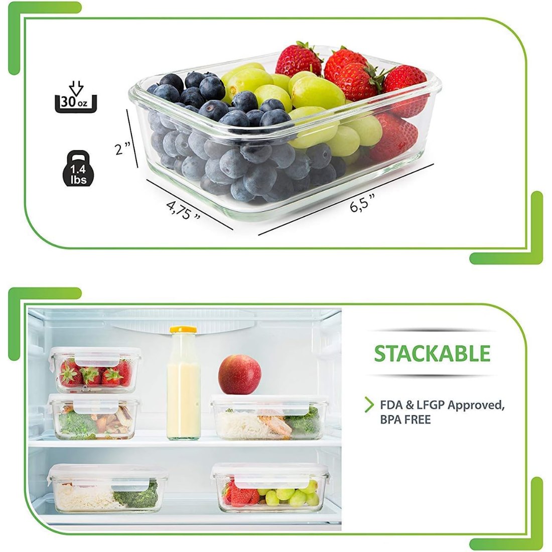 30 oz Glass Meal Prep Dishes, 5 Pack, view 8