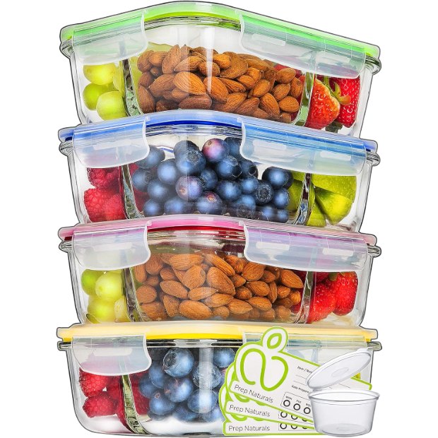 34 oz Divided Glass Dishes, 3 Compartments, 4 Pack