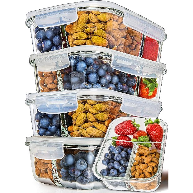 34 oz Divided Glass Dishes, 3 Compartments, 5 Pack