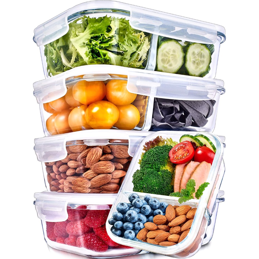 36 oz Divided Glass 5 Pack with 50 Plastic Boxes, view 2