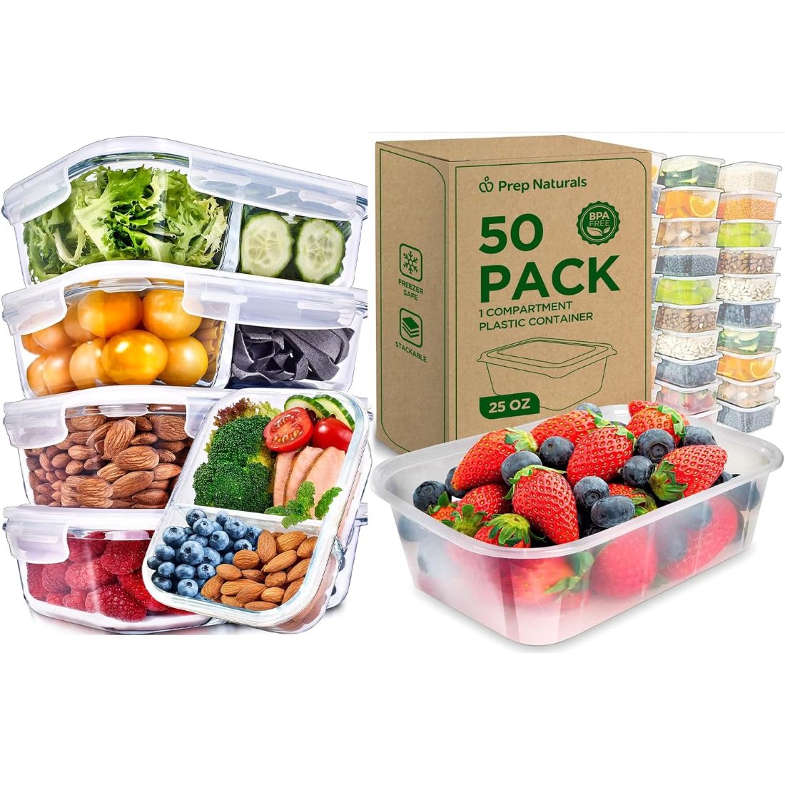 36 oz Divided Glass 5 Pack with 50 Plastic Boxes