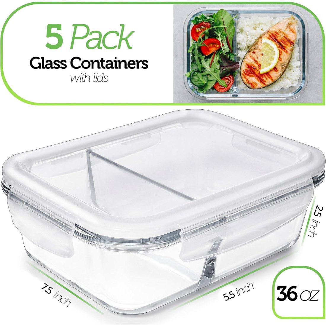 36 oz Divided Glass Dishes, 2 Compartments, 5 Pack, view 8
