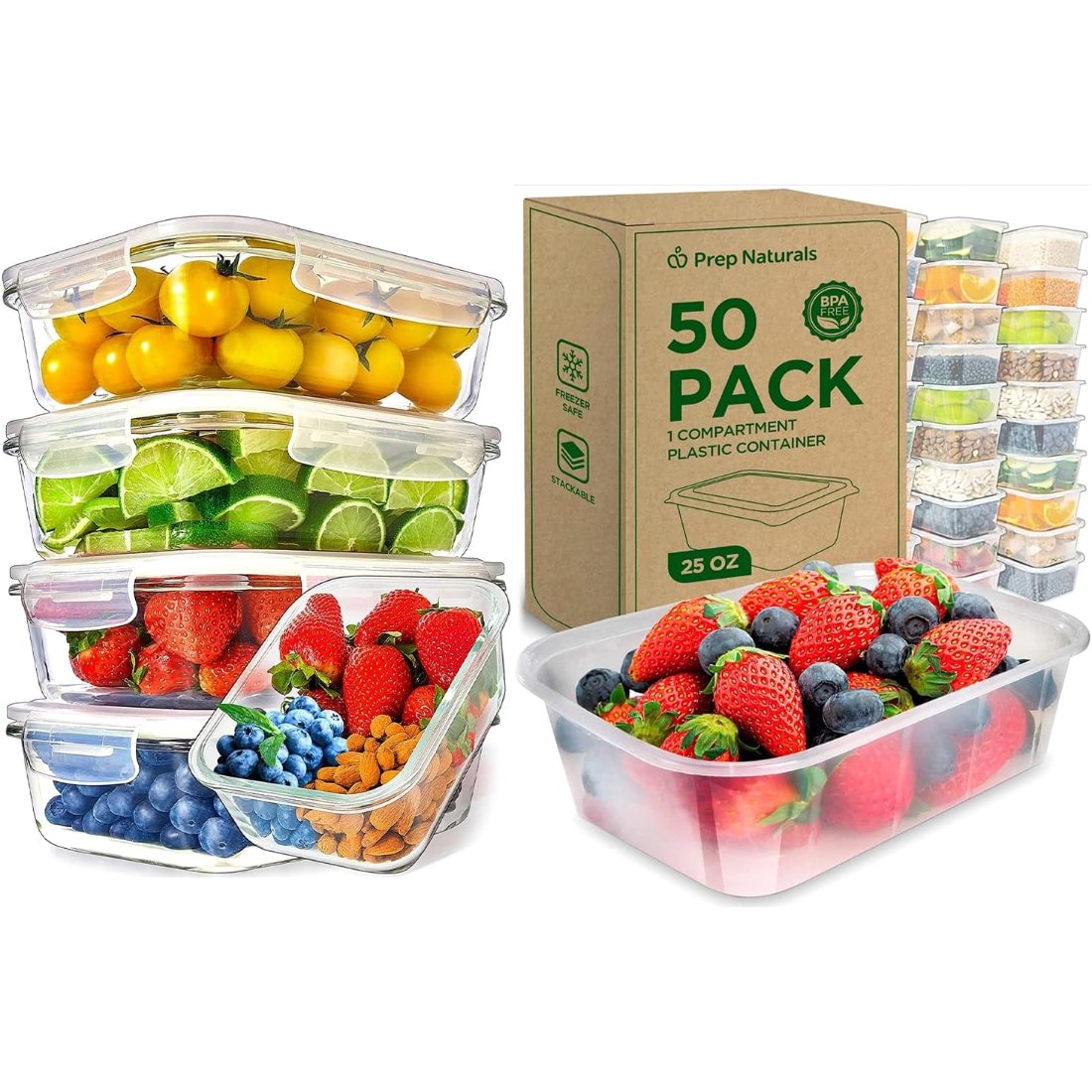 36 oz Glass 5 Pack with 50 Plastic Boxes