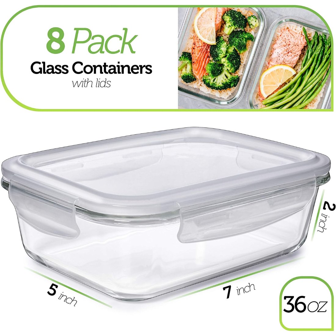 36 oz Glass Meal Prep Dishes, 8 Pack, view 8